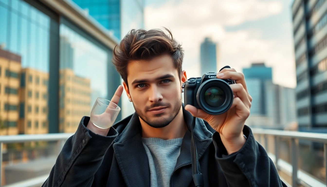 Tinder bilder für Männer, die in einer urbanen Umgebung selbstbewusst posieren.