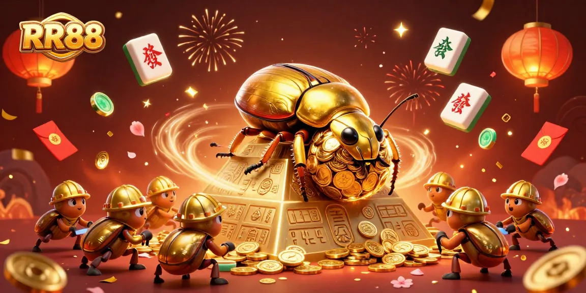 RR88 players enjoy thrilling action with golden beetles and vibrant casino symbols.