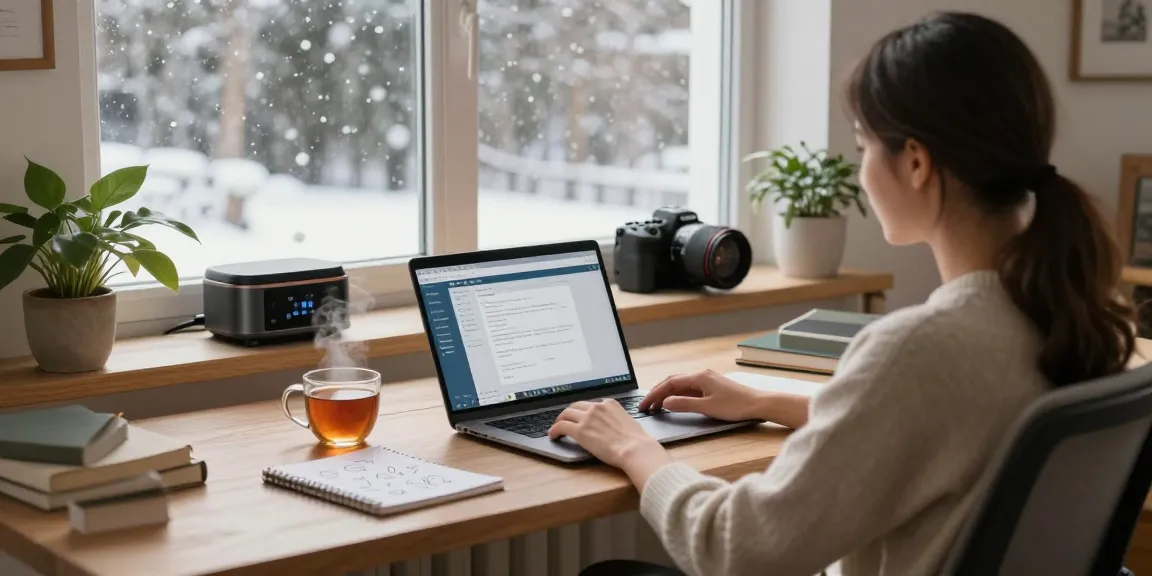 Innovativer elektrischer Boiler, der warmes Wasser in einer gemütlichen Homeoffice-Umgebung bereitstellt