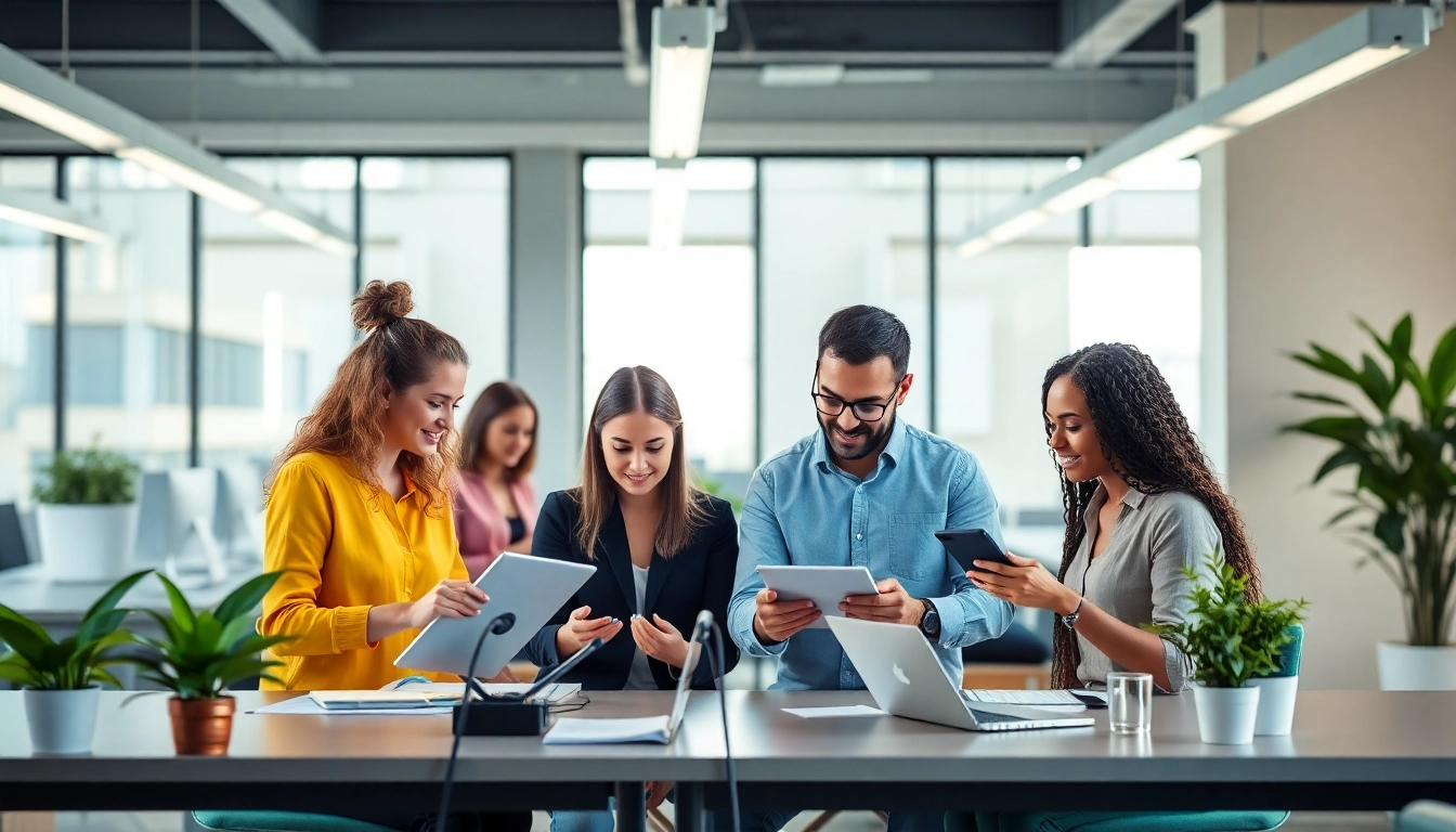 Engaging professionals searching for Stellenangebote in a collaborative office environment.