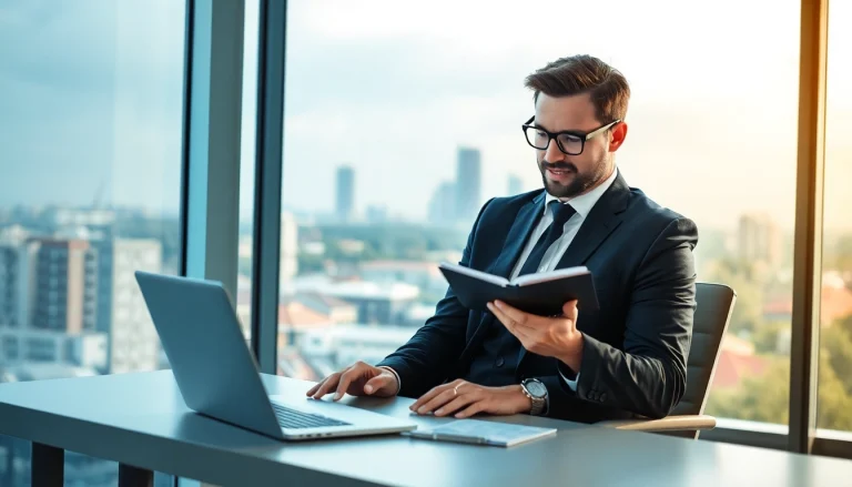 Professioneller Headhunter im Vertrieb analysiert Kandidaten am Laptop, strahlt Kompetenz und Vertrauen aus.