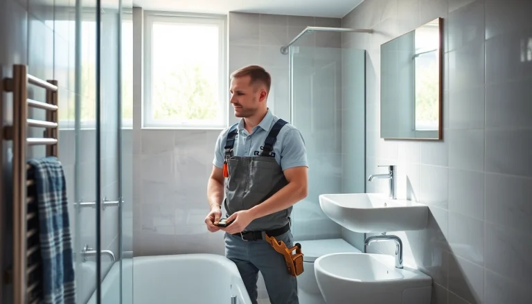 Fachmännischer Installateur im Badezimmer bei der Arbeit - Ein Beispiel für unseren zuverlässigen installateur notdienst.