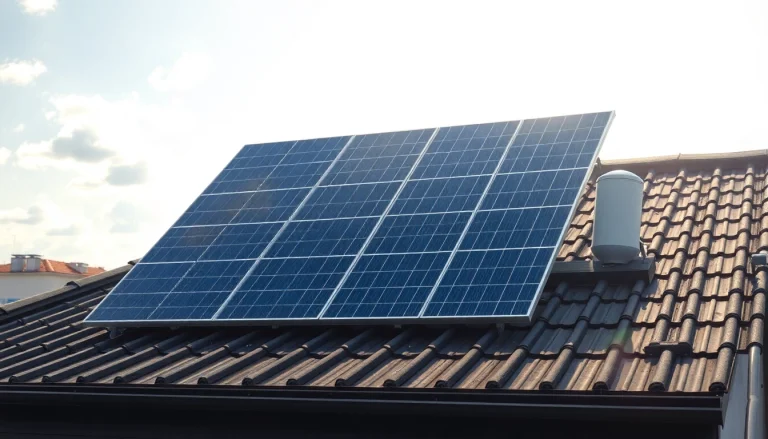 Visualisieren Sie Solar-Investment auf gepachteten Dachflächen mit hochmodernen Solarmodulen auf einem urbanen Dach.