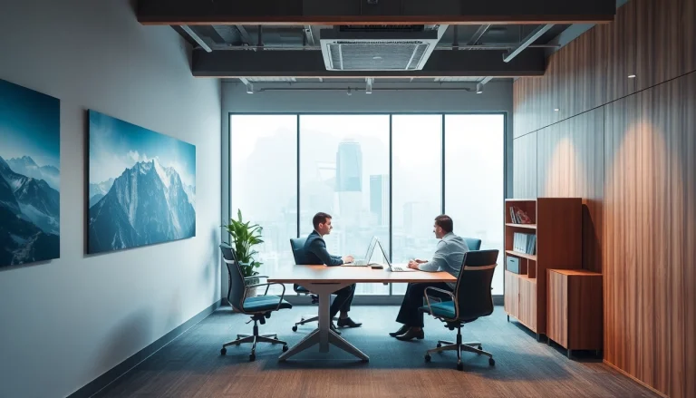 Headhunter Schweiz führt ein Gespräch im modernen Büro mit einem Kandidaten.