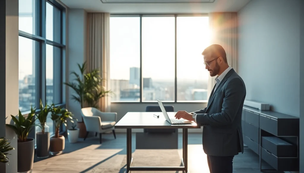 Headhunter Saarbrücken am Arbeitsplatz, engagiert bei der Personalvermittlung in einem modernen Büro.