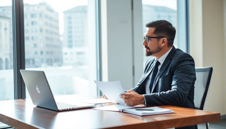 Portrait eines Headhunters Finance in einem modernen Büro, der einen Kandidaten interviewt und Professionalität ausstrahlt.