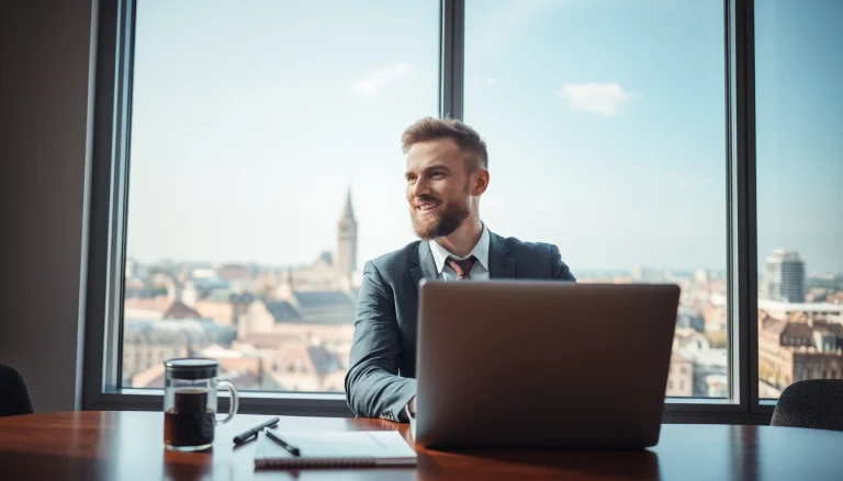 Headhunter Karlsruhe bei der Arbeit in einem modernen Büro, das Vertrauen und Professionalität ausstrahlt.