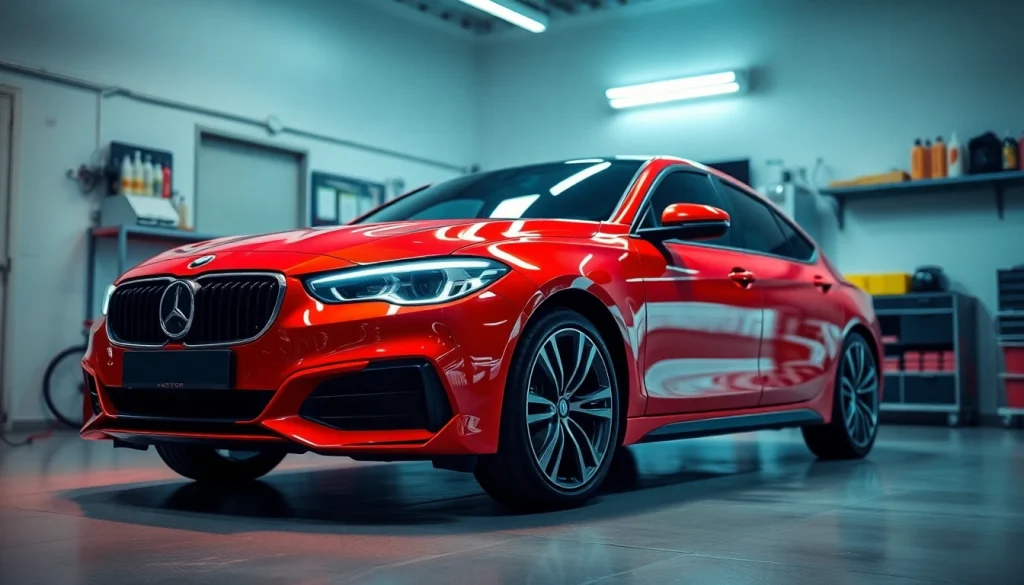 Glänzendes Fahrzeug in einer Werkstatt, ideal zum Autopolitur kaufen und Lackpflege.