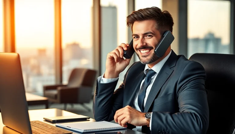 Headhunter IT, der in einem modernen Büro am Telefon spricht und dabei professionell wirkt.