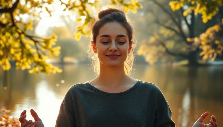 Person meditiert friedlich in der Natur während coaching in Lebenskrisen, strahlt Gelassenheit aus.