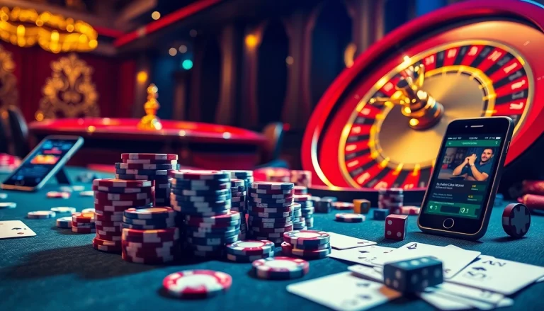 Experience excitement with link 12bet on a luxurious gambling table featuring roulette and poker chips.