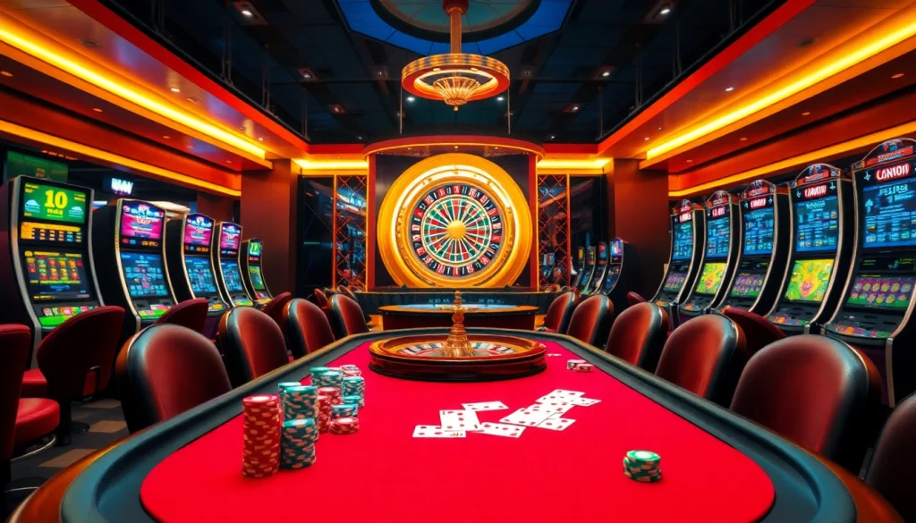 Experience the thrill of gambling at Nhà cái Jun88 with colorful chips and lively casino tables.