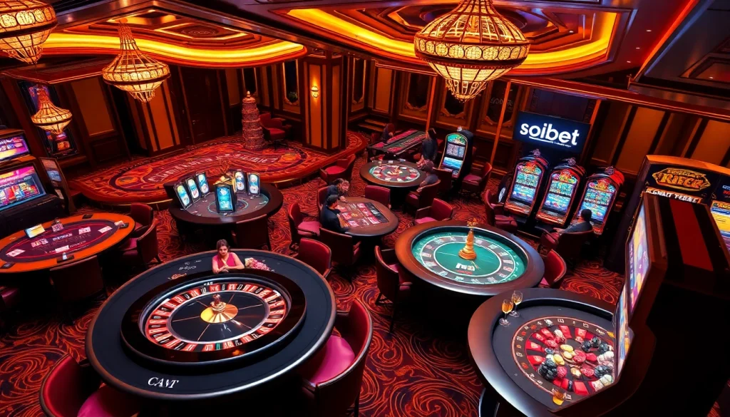 Engaging gamblers at the เว็บ soibet casino with vibrant slot machines and poker tables.