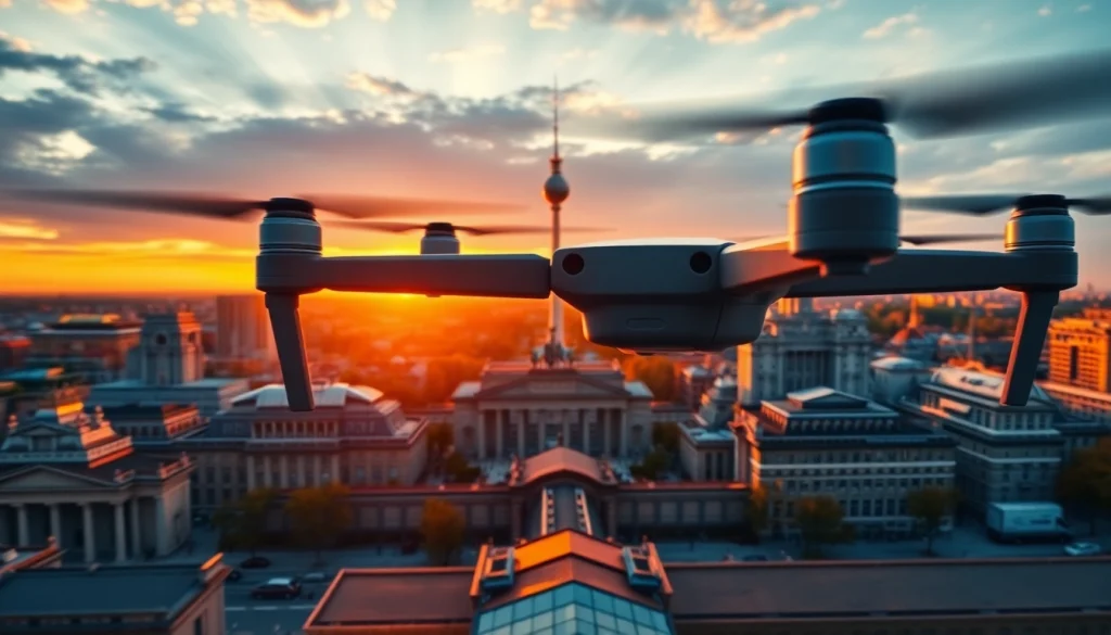 Drohnenvideos Berlin mit atemberaubender Stadtansicht von Berlin bei Sonnenuntergang