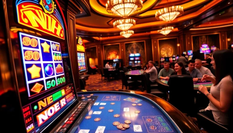 Experience the excitement of nổ hũ slot machines in a vibrant casino setting.