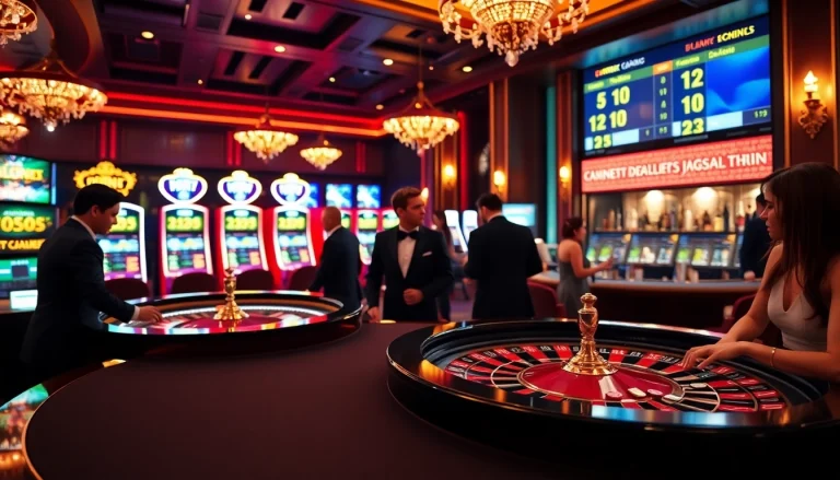 Gambling excitement at https://f168.sarl/ featuring luxury casino tables, players, and thrilling game action.