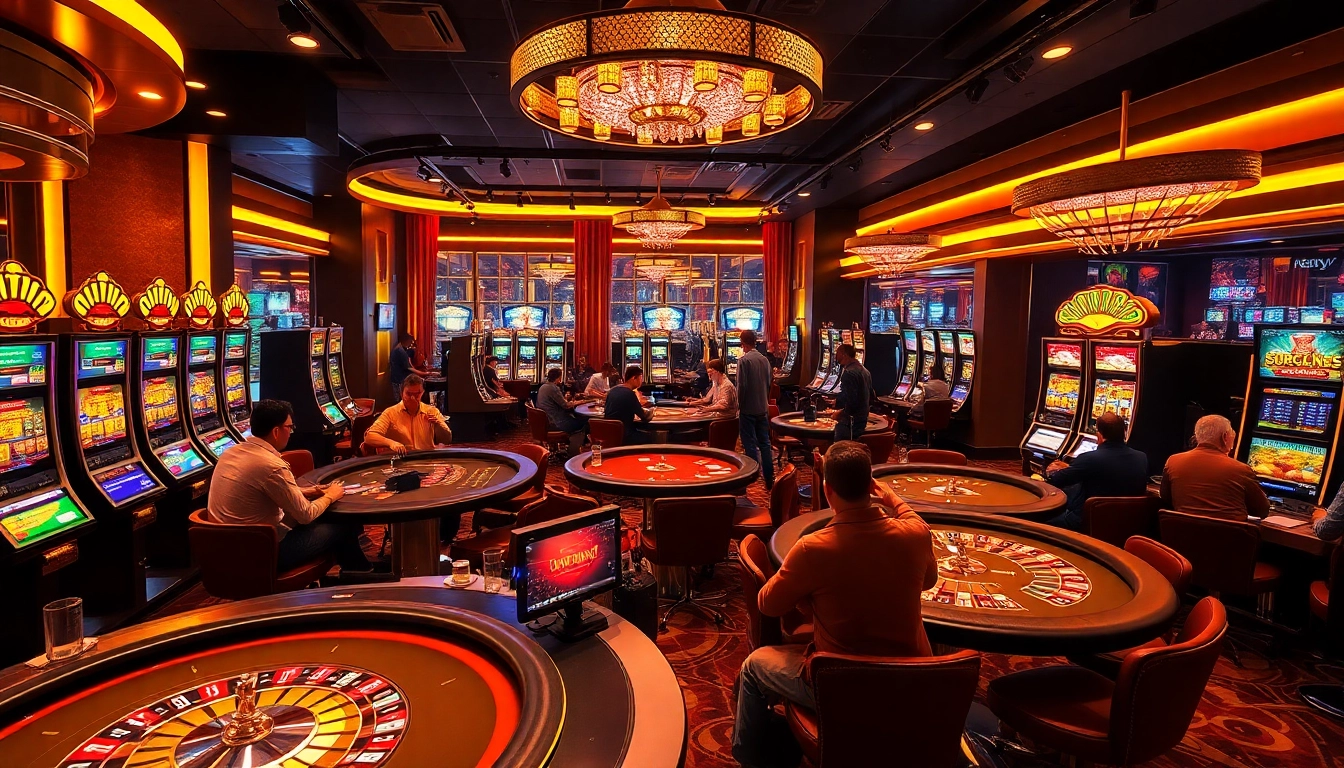 C168 game players enjoying thrilling live casino action with vibrant slot machines and poker tables.