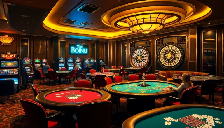 Exciting scene of casino gaming showcasing the game nohu with vibrant slot machines and engaged players.