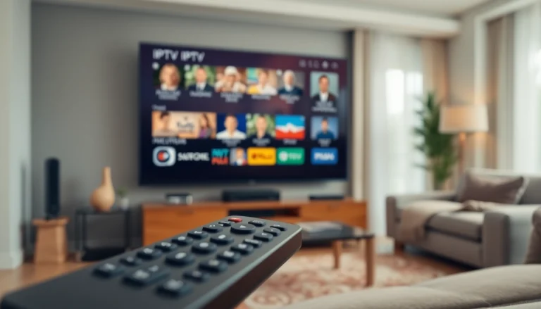 IPTV Online Fernsehen auf einem modernen Fernseher in einem gemütlichen Wohnzimmer genießen.