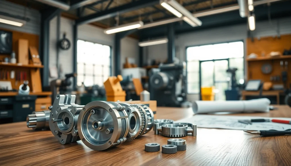 Präzise cnc drehteile auf einem Werkstatttisch, umgeben von Werkzeugen der Metallverarbeitung.