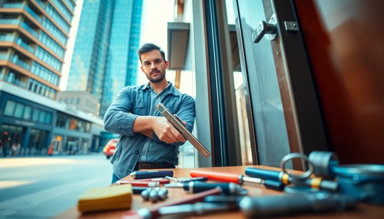 Professioneller Türöffnung Berlin Service mit qualifiziertem Handwerker, der moderne Werkzeuge nutzt.