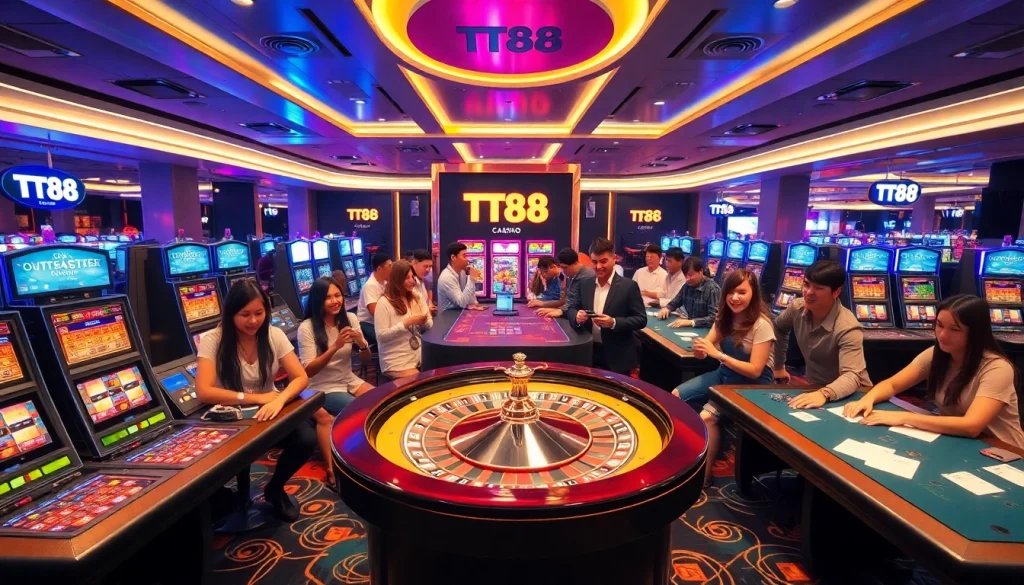 Engaged players enjoying high-stakes games at the luxurious TT88 casino.