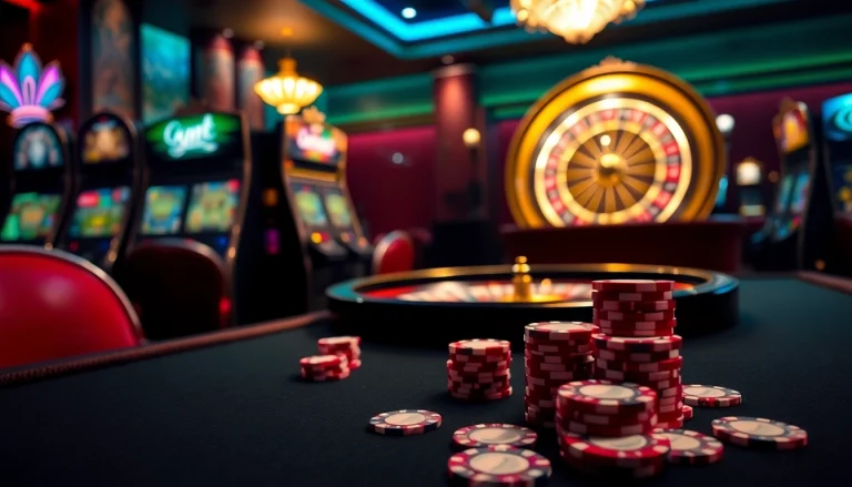 Experience excitement at the CM88 poker table with vibrant chips and cards in a luxurious casino.