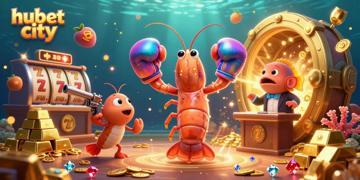 Engage with hubet city’s dynamic casino scene featuring iridescent characters and golden treasures.