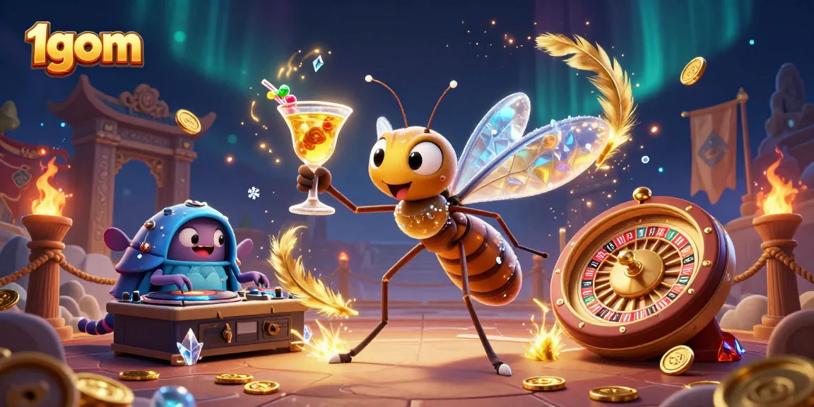 Experience thrilling gameplay and vibrant visuals with 1gom's logo shining amidst lively casino elements.