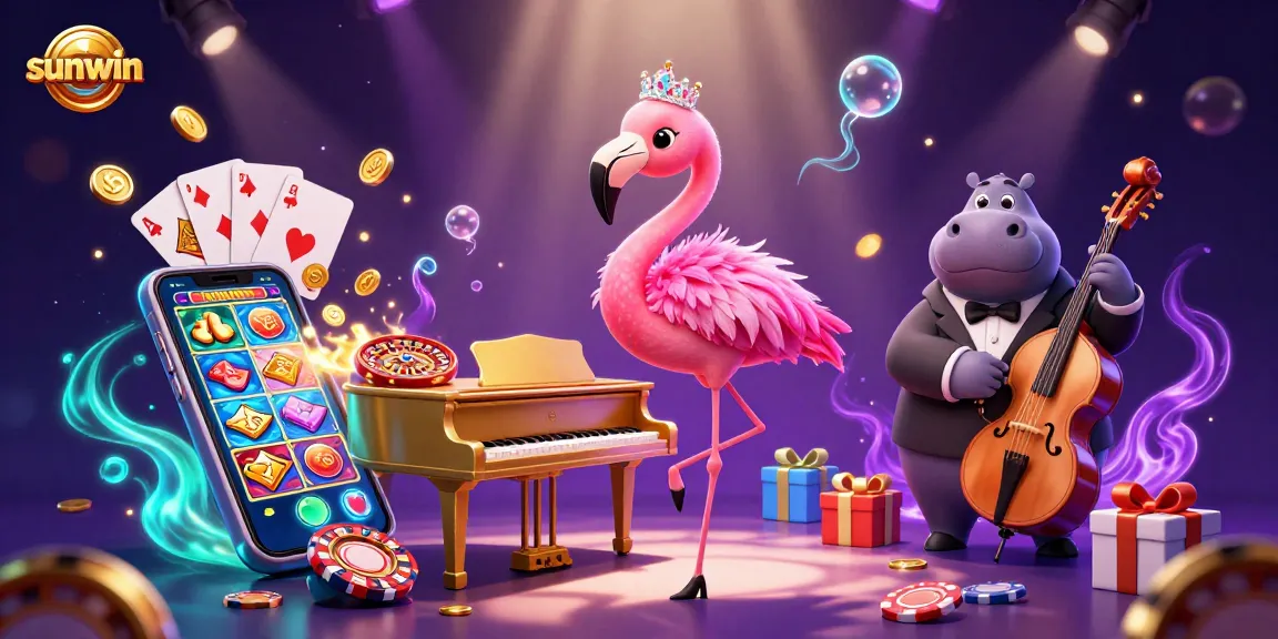 Experience sunwin with a vibrant 3D casino scene showcasing dynamic games and entertaining characters.