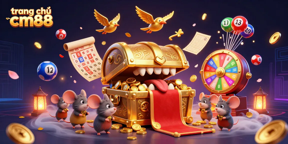 Engage with exciting lottery elements on trang chủ cm88 featuring treasure chests and vibrant game elements.