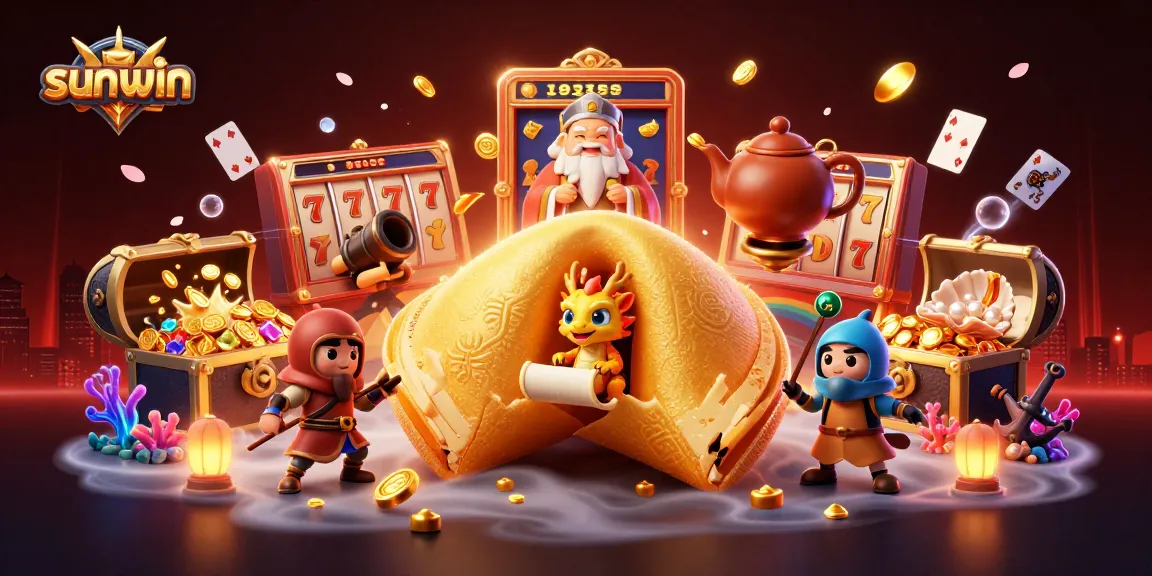Experience sunwin's thrilling gaming adventures with a vibrant 3D illustration featuring magical elements and casino themes.